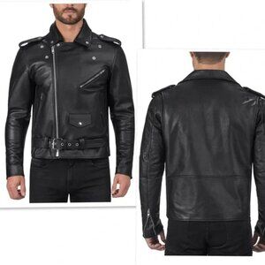 Nomad Classic Black Leather Biker Motorcycle Jacket